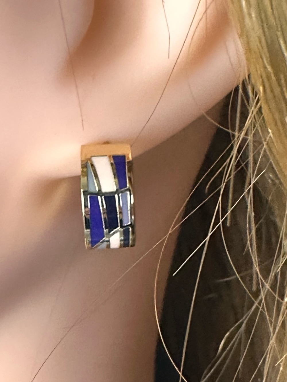Gold-Plated Enamel Inlay Hoop Earrings • Purple & Lilac Mosaic